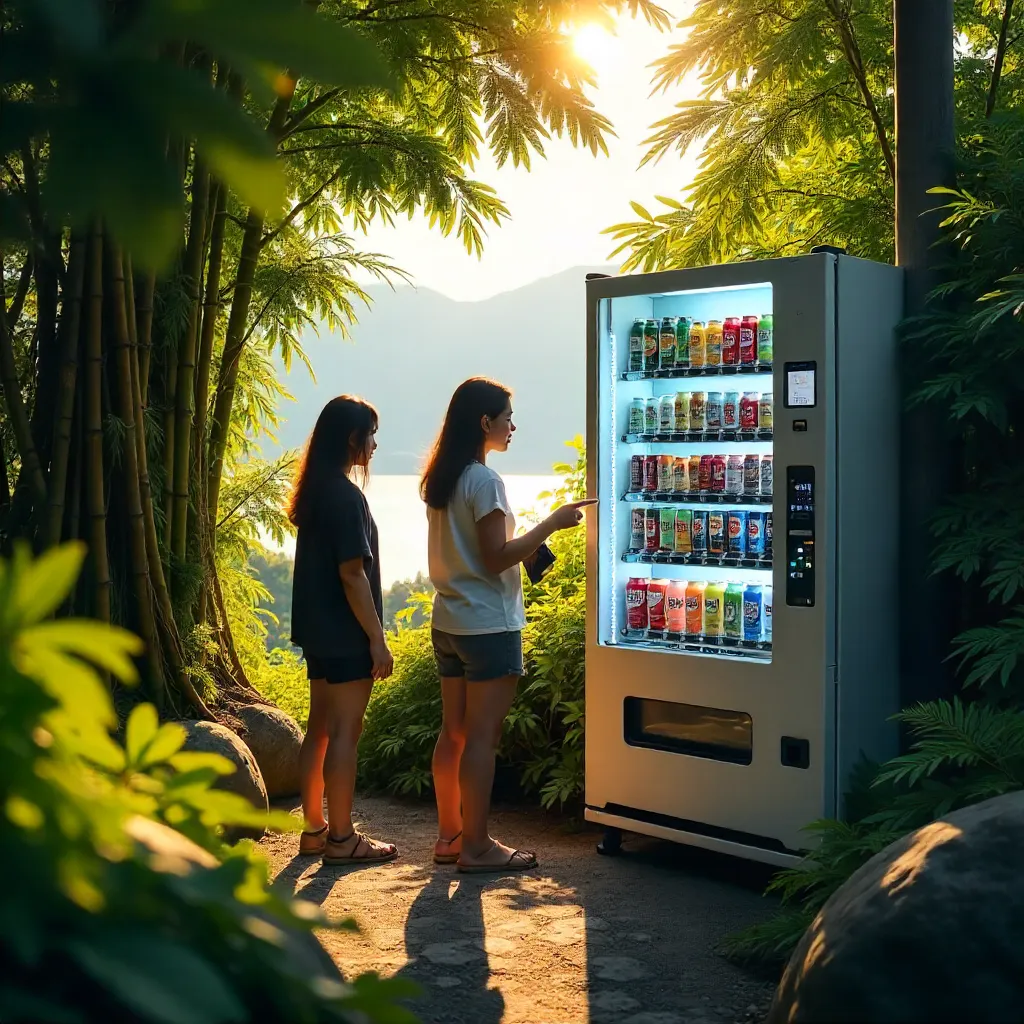 Two People at a Verdant Numazu Vending Machine