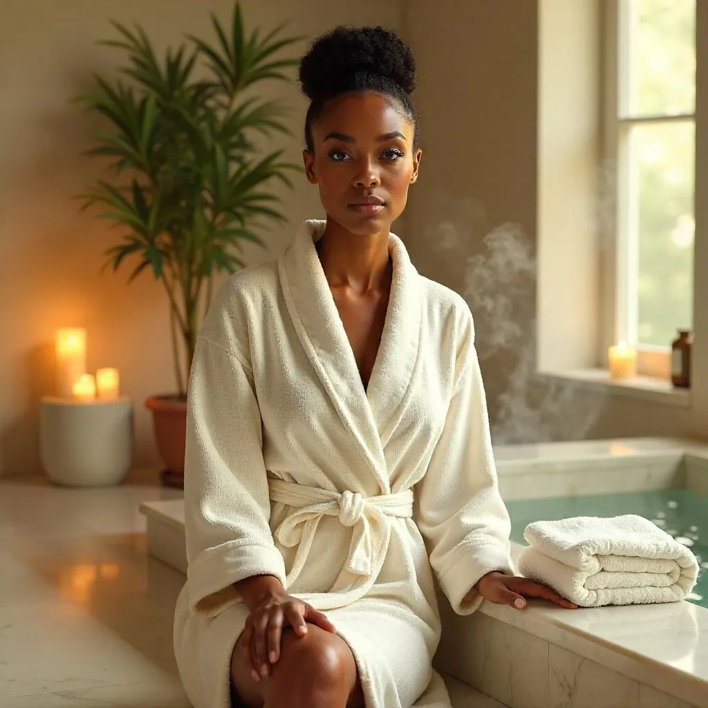 Elegant Black Woman in a Luxe Spa, Photorealistic