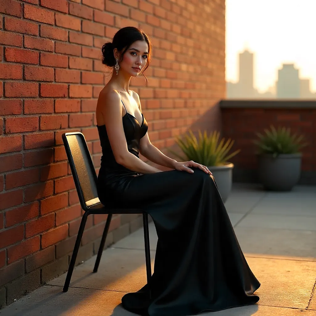 Elegant Rooftop Portrait in a Black Evening Gown