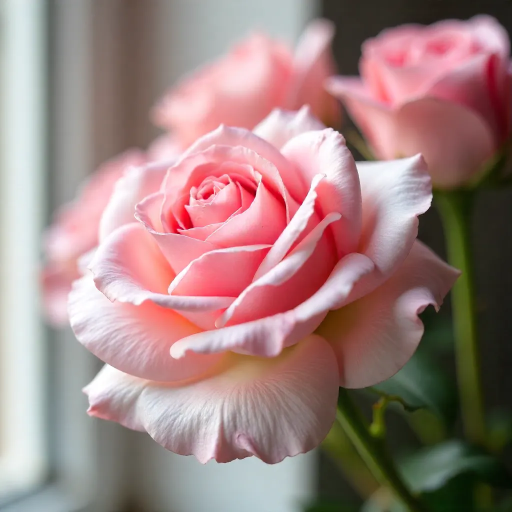 Close-Up of Delicate Pink Roses in Bloom