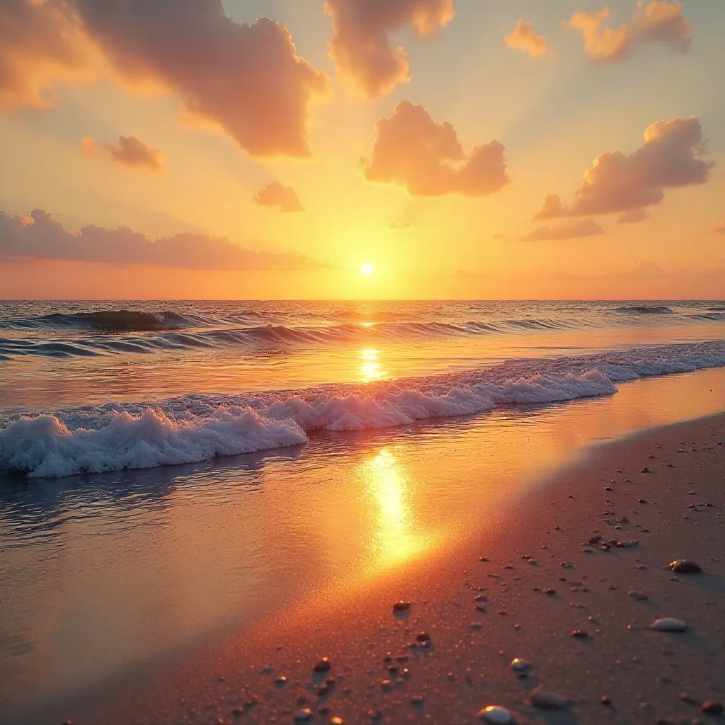 Golden Sunset on a Tranquil Ocean Shore