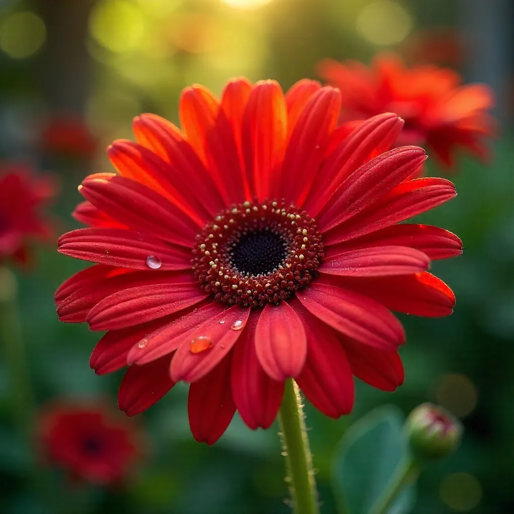 Vivid Red Gerbera Daisies in Natural Sunlight