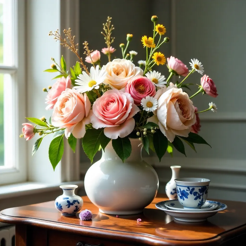 Elegant Floral Bouquet in a Ceramic Table Setting