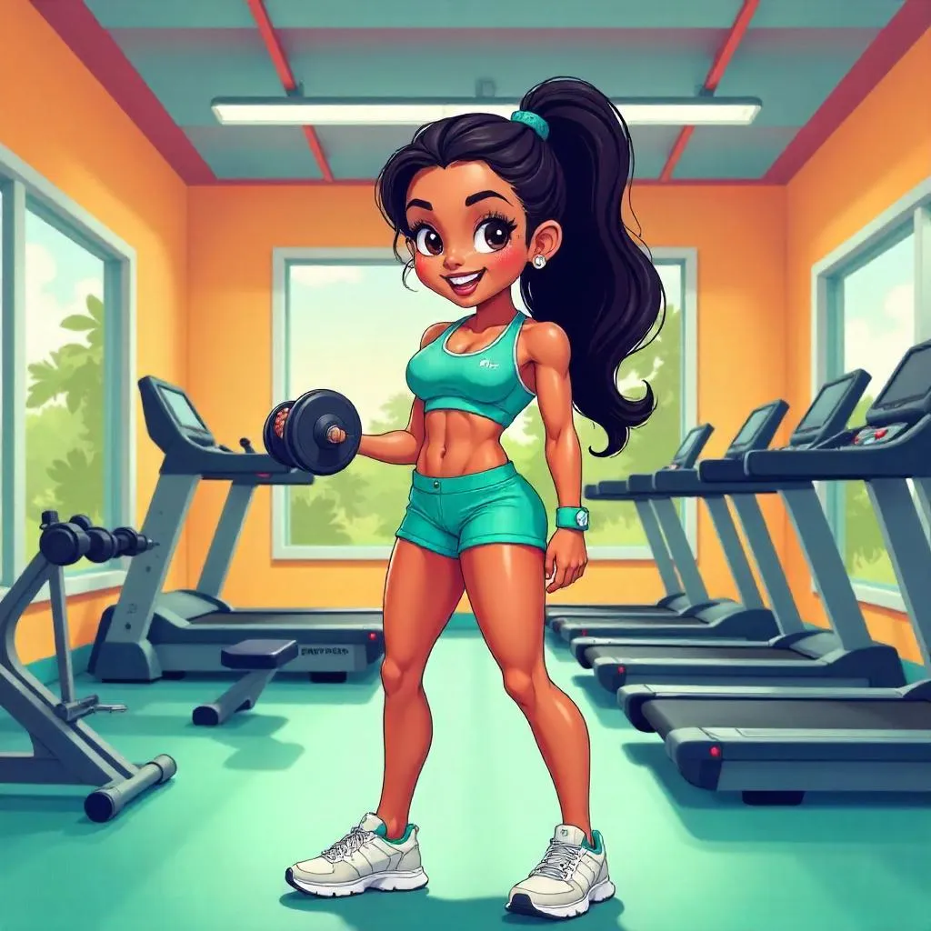 Latina Cartoon Athlete in the Gym