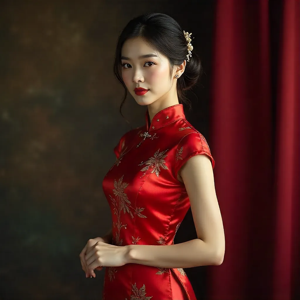 Elegant Red Traditional Dress Portrait
