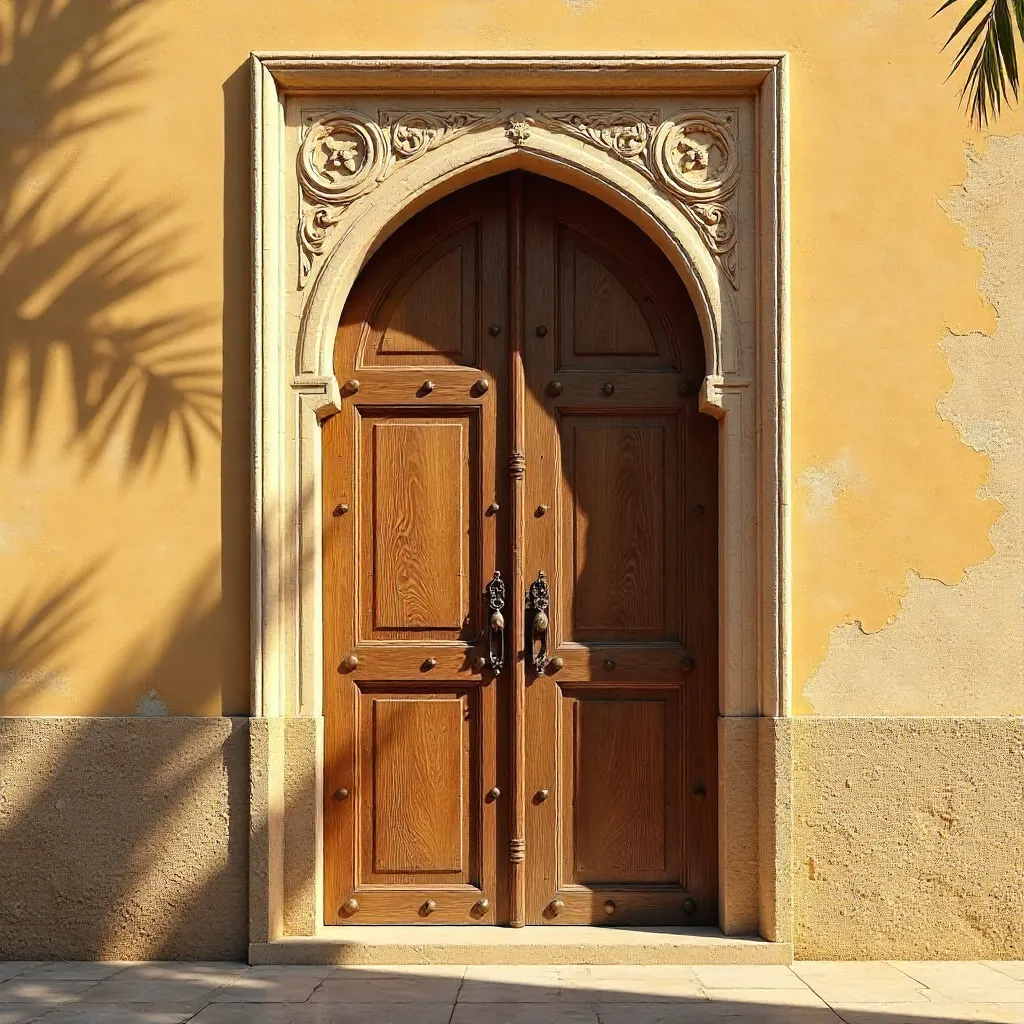 Historic Dubai Wooden Door with Stucco Arch