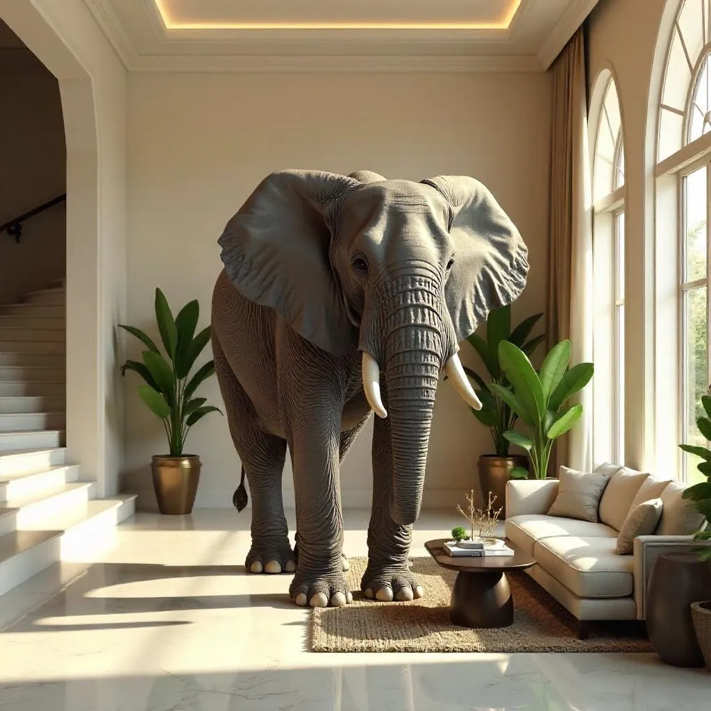 Elephant 3D Render Inside a Luxury Villa