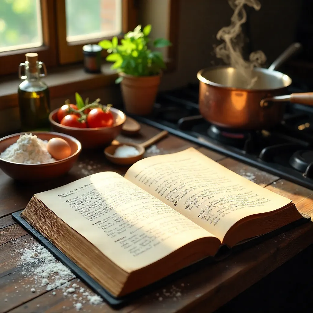 Open Cookbook in a Cozy Kitchen Scene