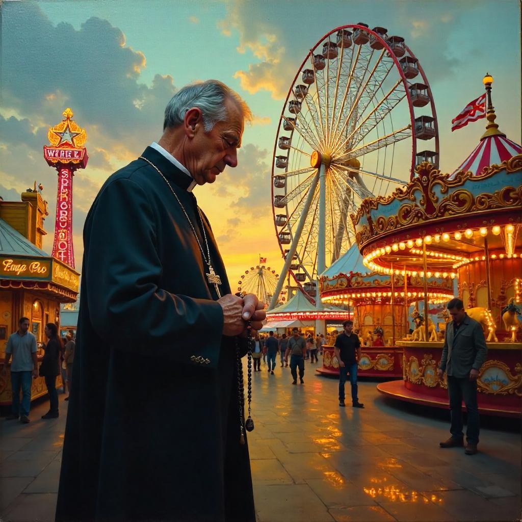 The Priest at Twilight in the Amusement Park