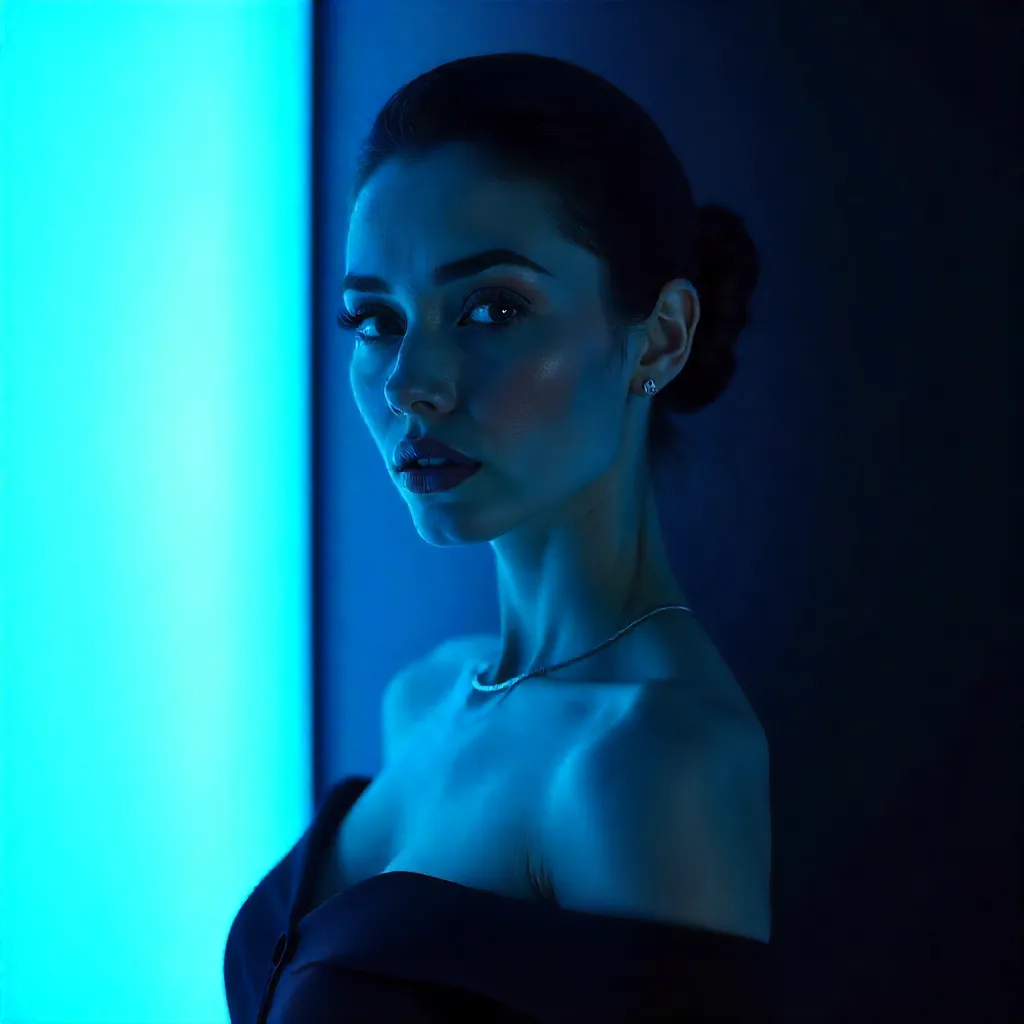 Blue-lit Portrait of Modern Elegance