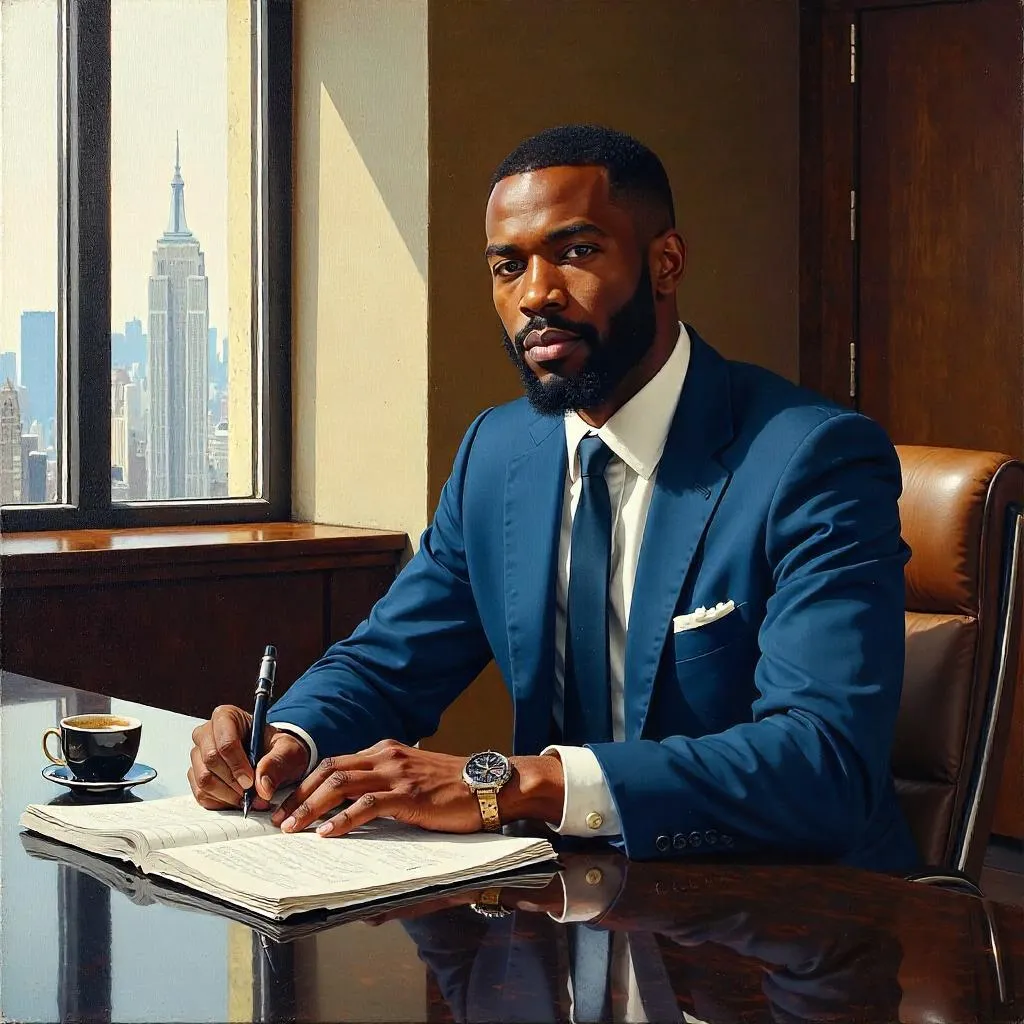 Oil Portrait of a Young Black Man in a Boardroom