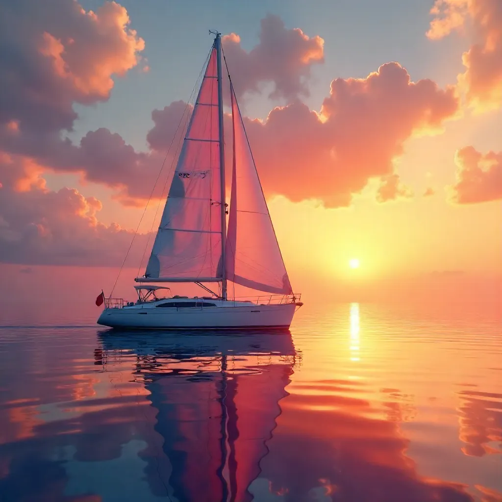 Sunset Serenity: A Sailboat on Calm Waters