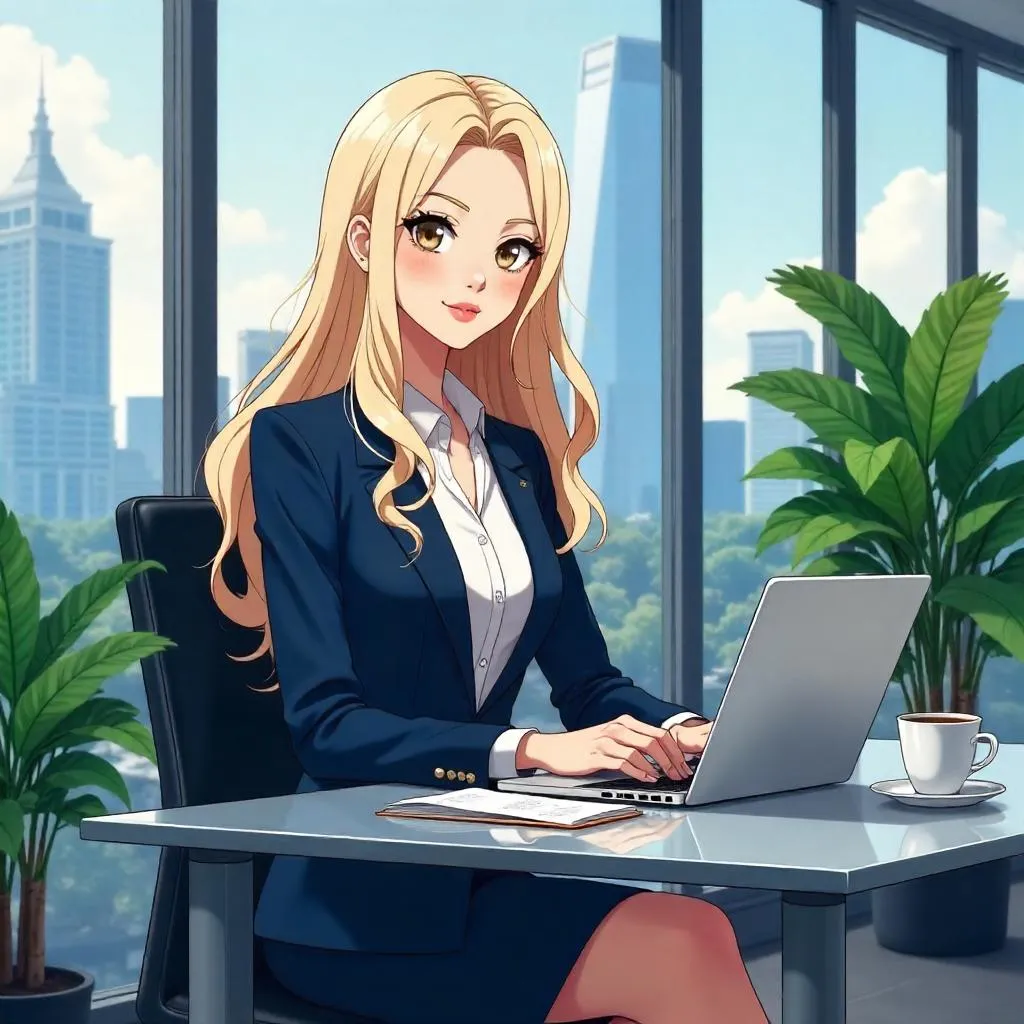Elegant Anime Office Portrait