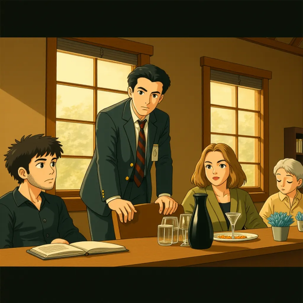 Nicholas Hoult, Rebecca Koon, Phil Biedron, and Drew Scheid in Juror #2 (2024) - Anime style