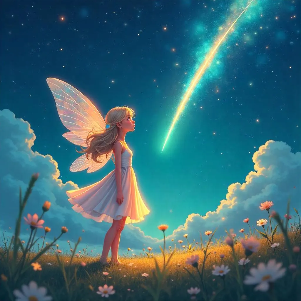 Anime Fairy Beneath a Meteor Shower