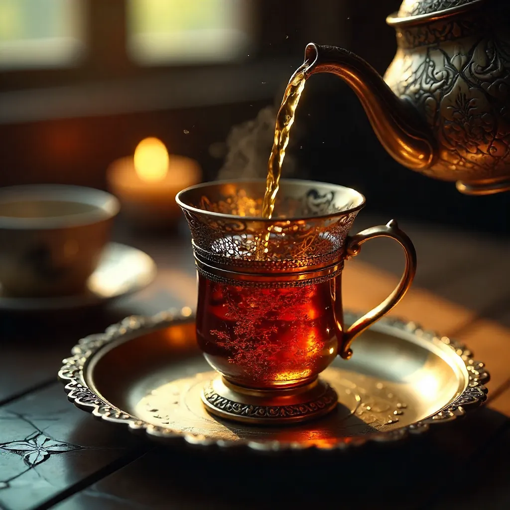 Tea Pour Over Ornate Glass with Arabian Metalwork