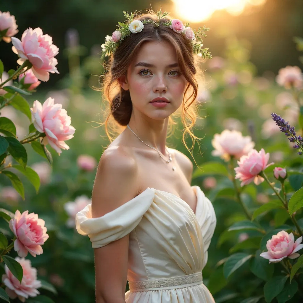 Dreamy Portrait of a Graceful Woman in a Flowing Gown