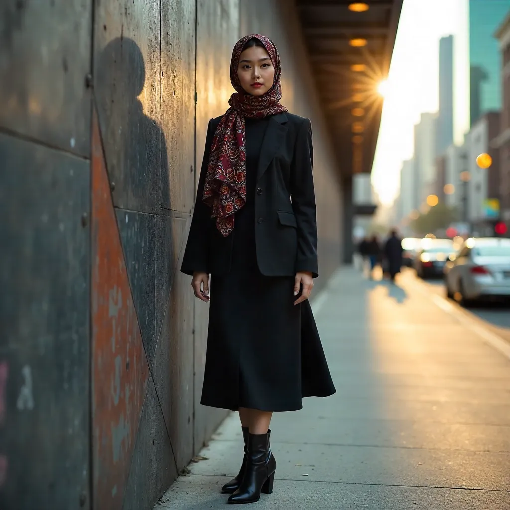 Hijab-Clad Style Against Urban Textured Wall