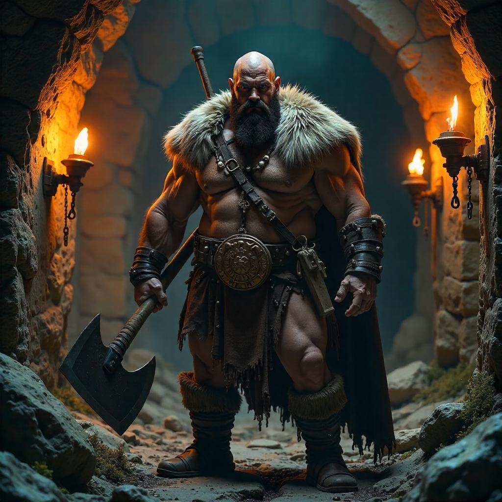 Barbarian in a Damp Dungeon, Photorealistic