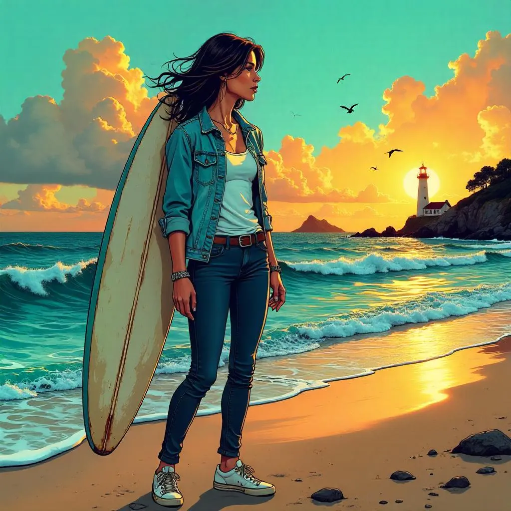 Coastal Comic Heroine by the Ocean