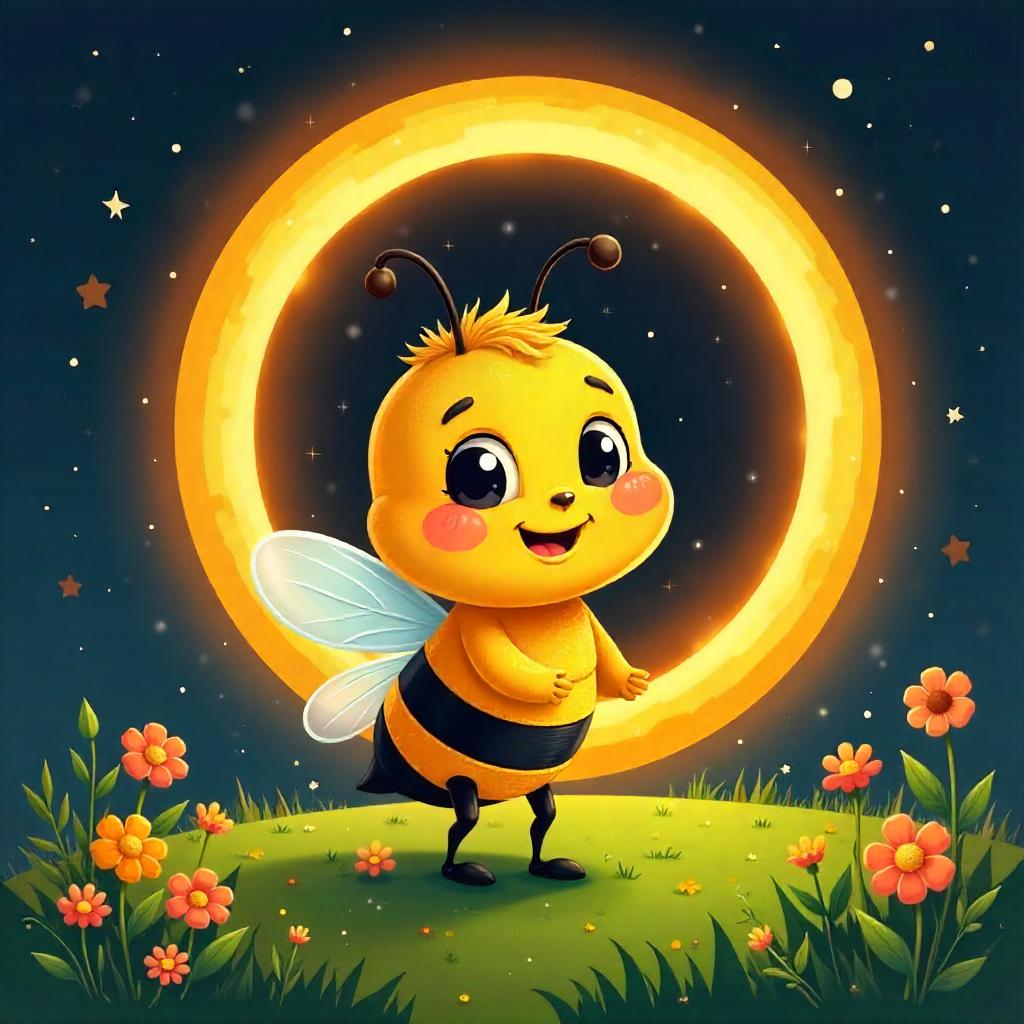 Bee in a Cartoon Solar Eclipse