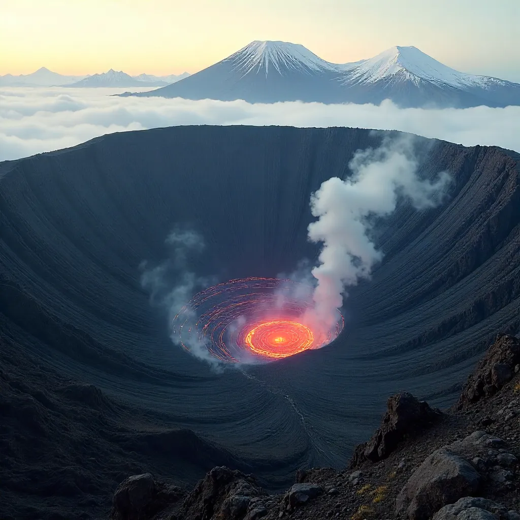 Crater in Mist: Awe-Inspiring Volcanic Landscape