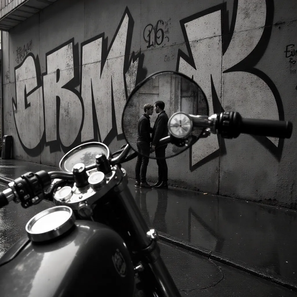 Monochrome Mirror Amid Graffiti