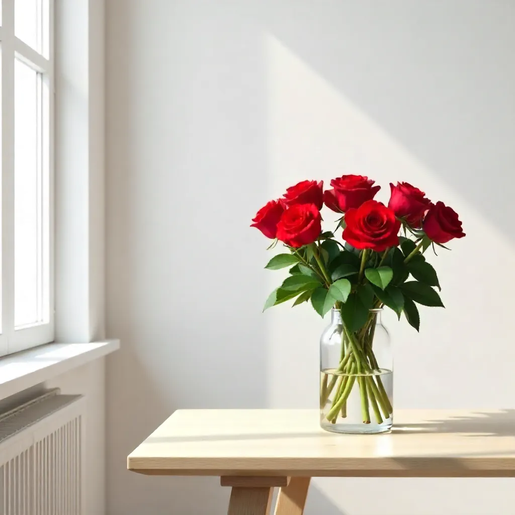 Minimalist Indoor Scene: Red Bouquet on a Table