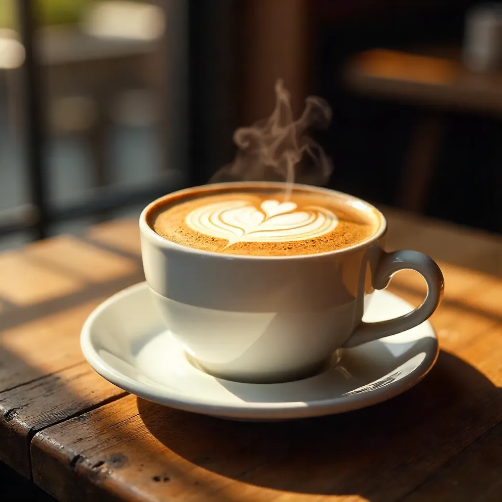 Elegant Cappuccino with Latte Art on Rustic Wood Table