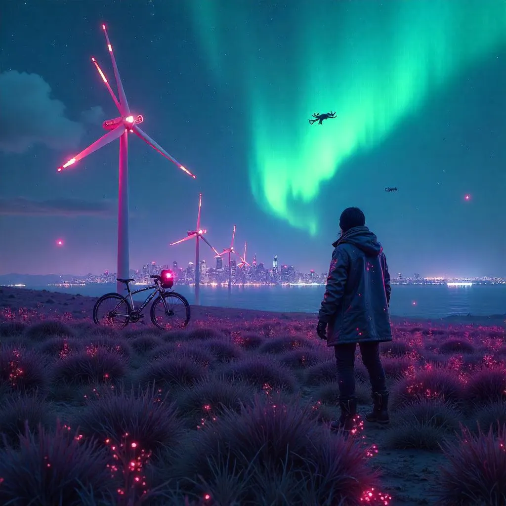 Aurora Fieldfront: Wind in Neon Cyberpunk Plains