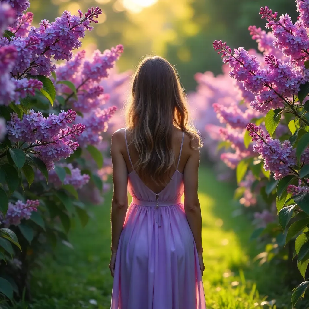 Back View in a Lilac Garden