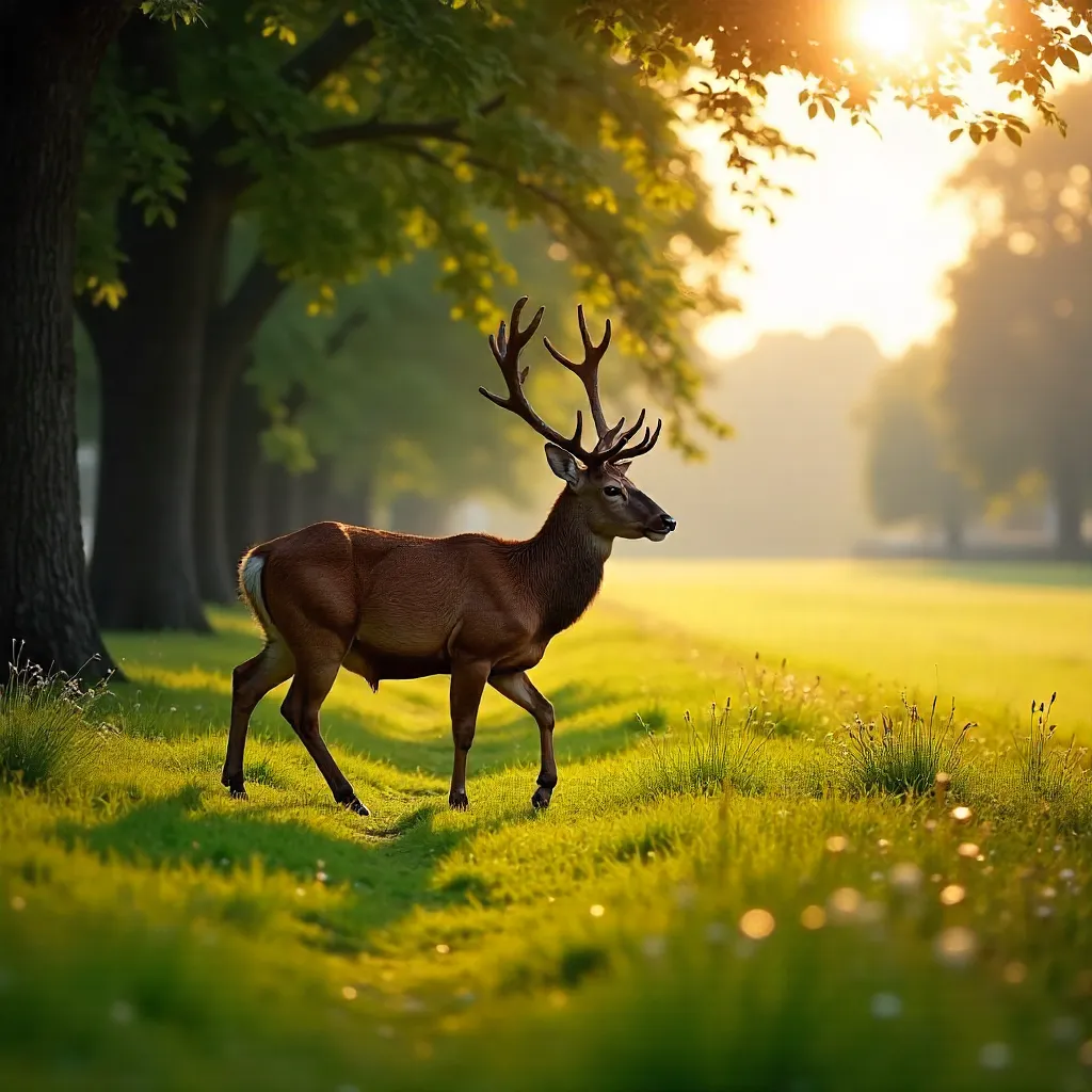 Peaceful Red Deer in Richmond Park at Golden Hour