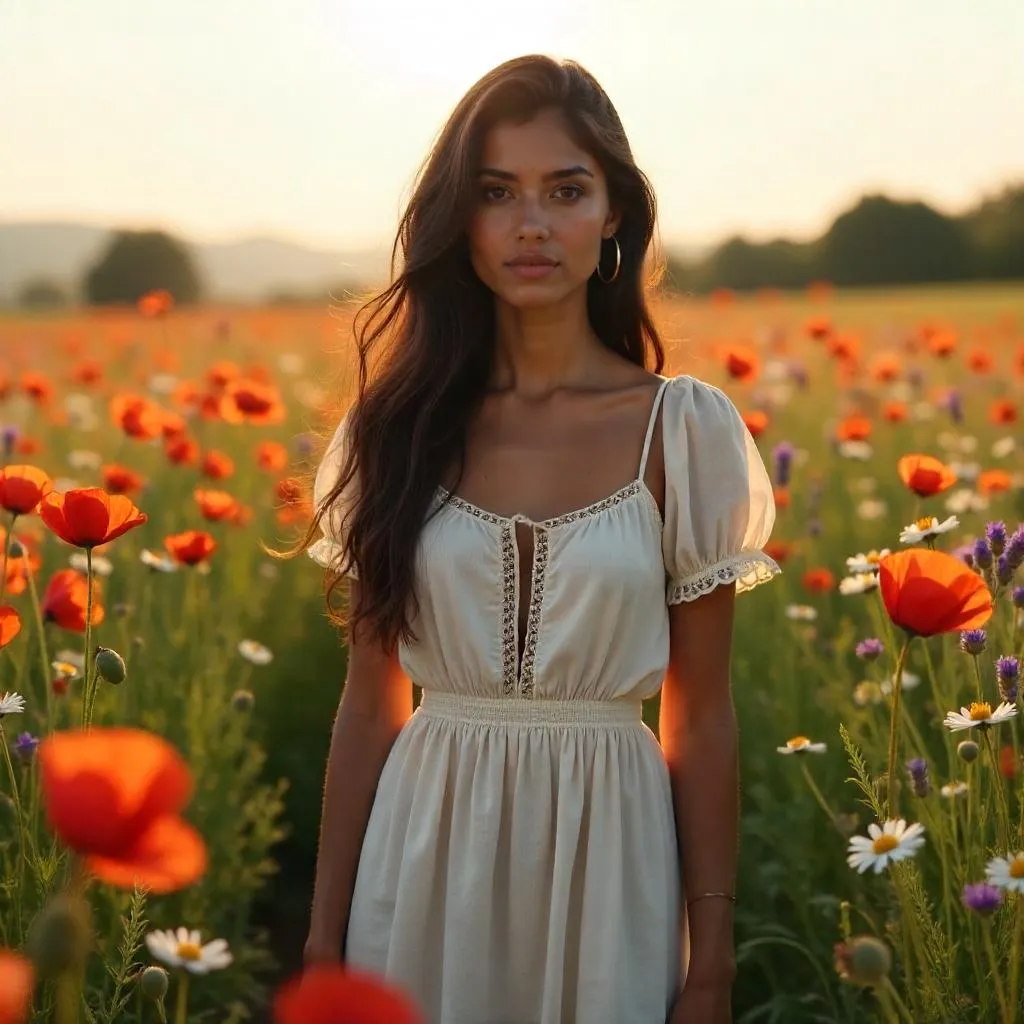 Golden Hour Field Portrait of a Young Middle Eastern Woman