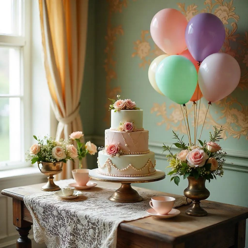 Pastel Vintage Party: Cake, Balloons & Florals