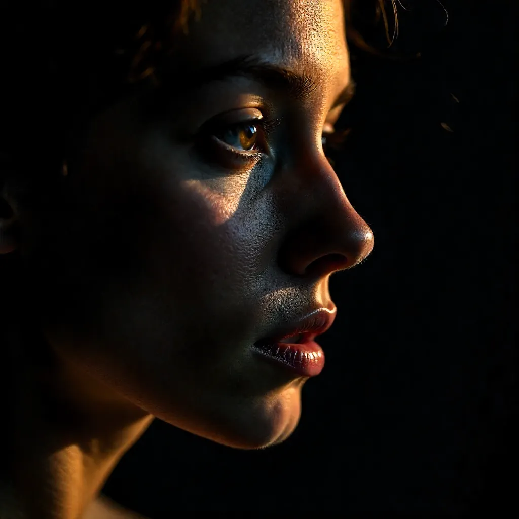 Chiaroscuro Close-Up Portrait with Dramatic Lighting