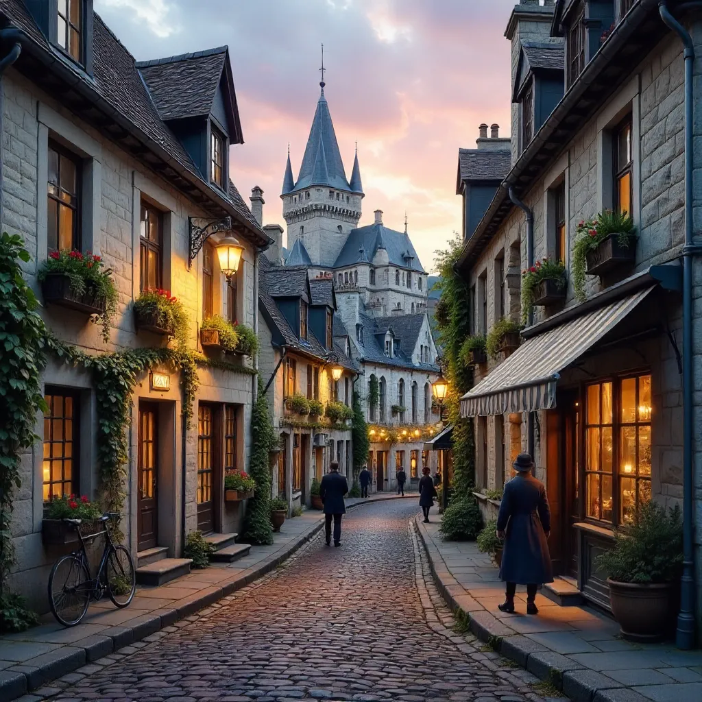 Old Quebec Street of Vintage Charm at Golden Hour