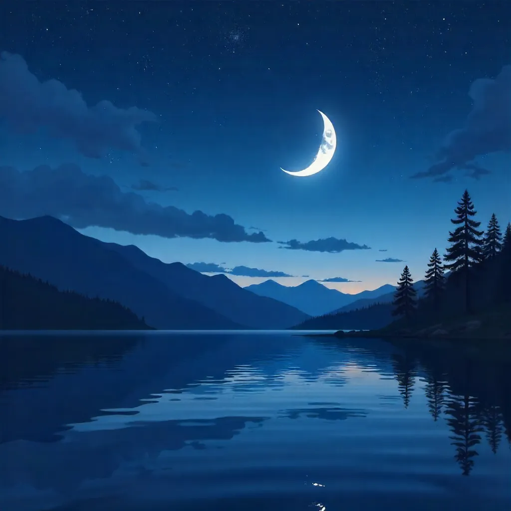 Moonlit Serenity: Crescent Moon in Twilight Sky