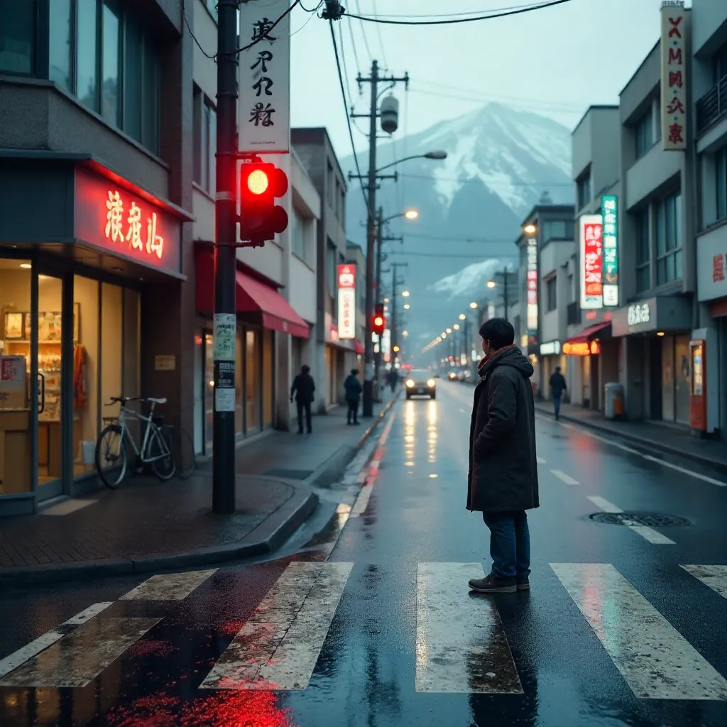 Nagano City Crosswalk at Dusk