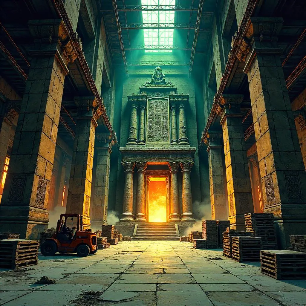 Temple in the Warehouse: A Comic Scene