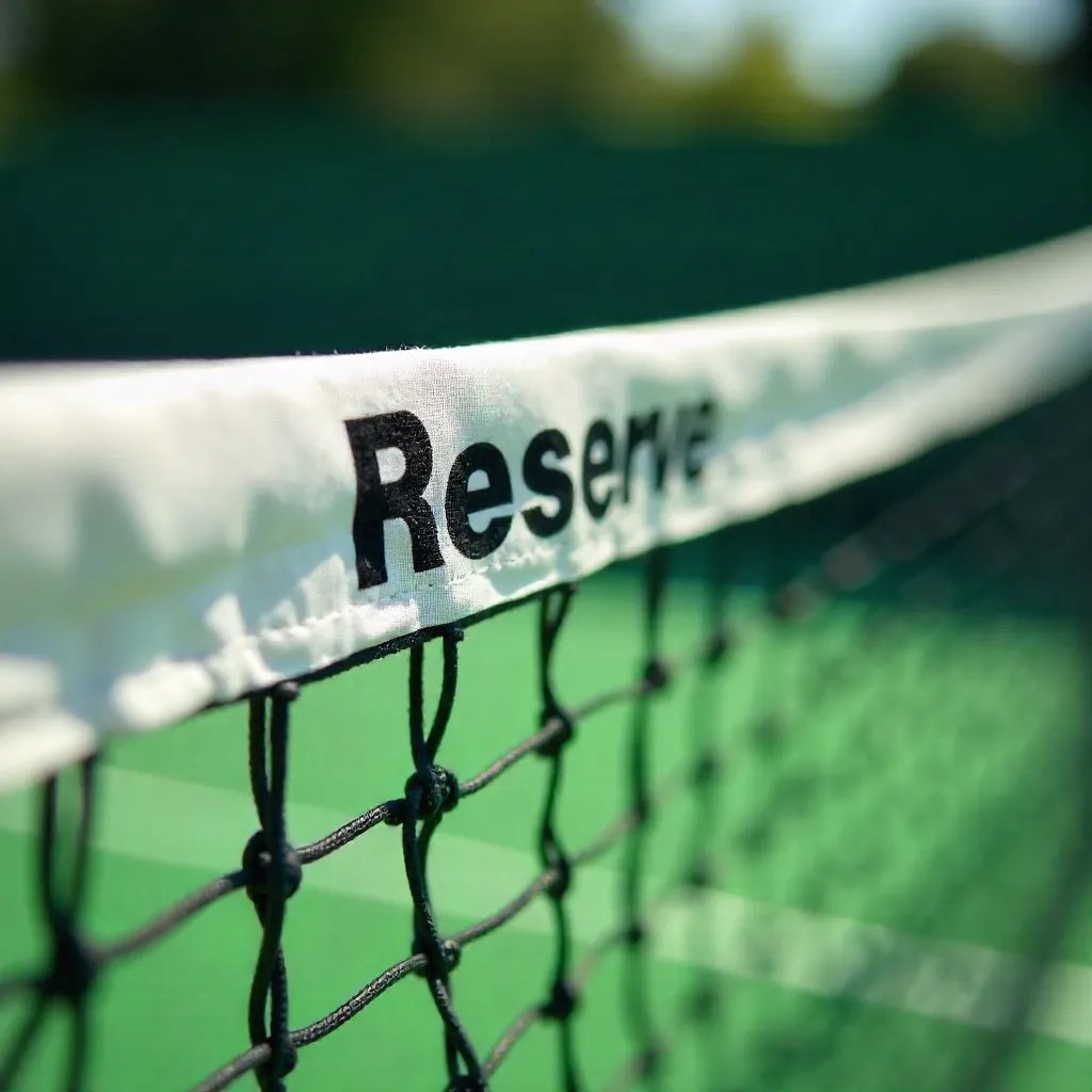 Close-up Net with 'Reserve' on Bright Green Court