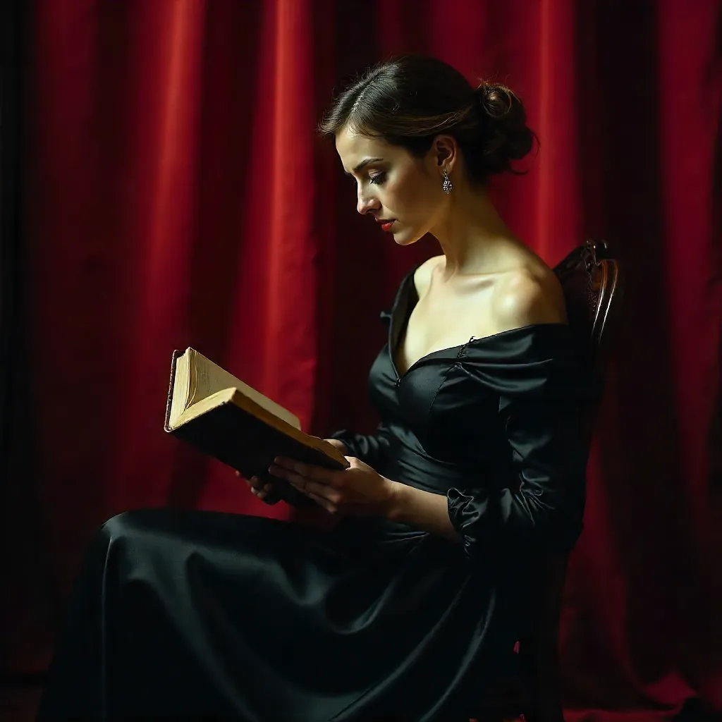 Crimson Backdrop, Reading in Black Velvet