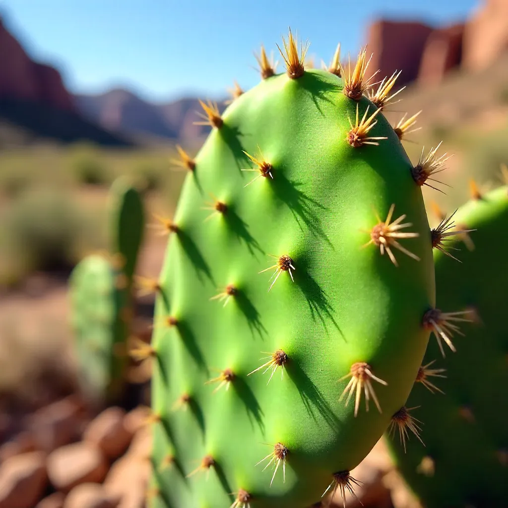 Macro Close-Up: Textured Prickly Pear Pads in Sunlight