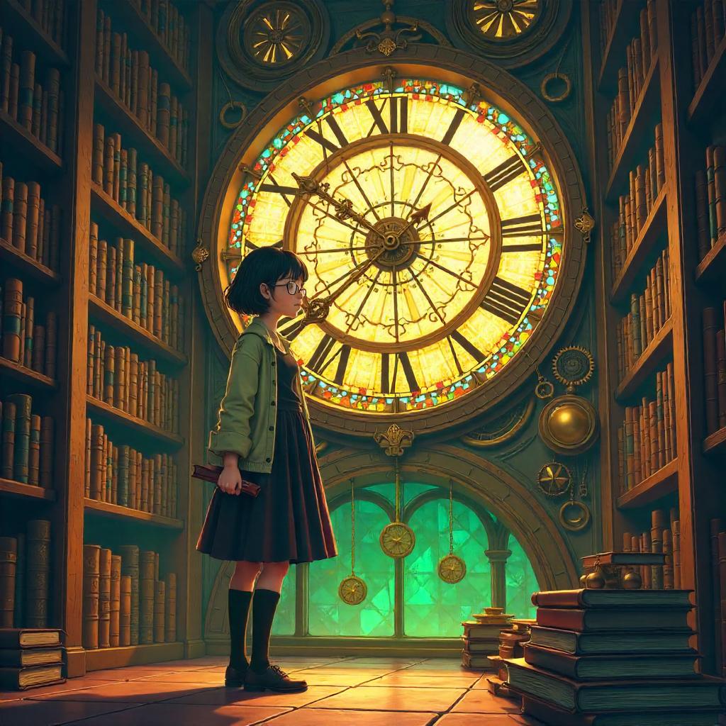 Librarian Inside a Giant Clock - Anime Style