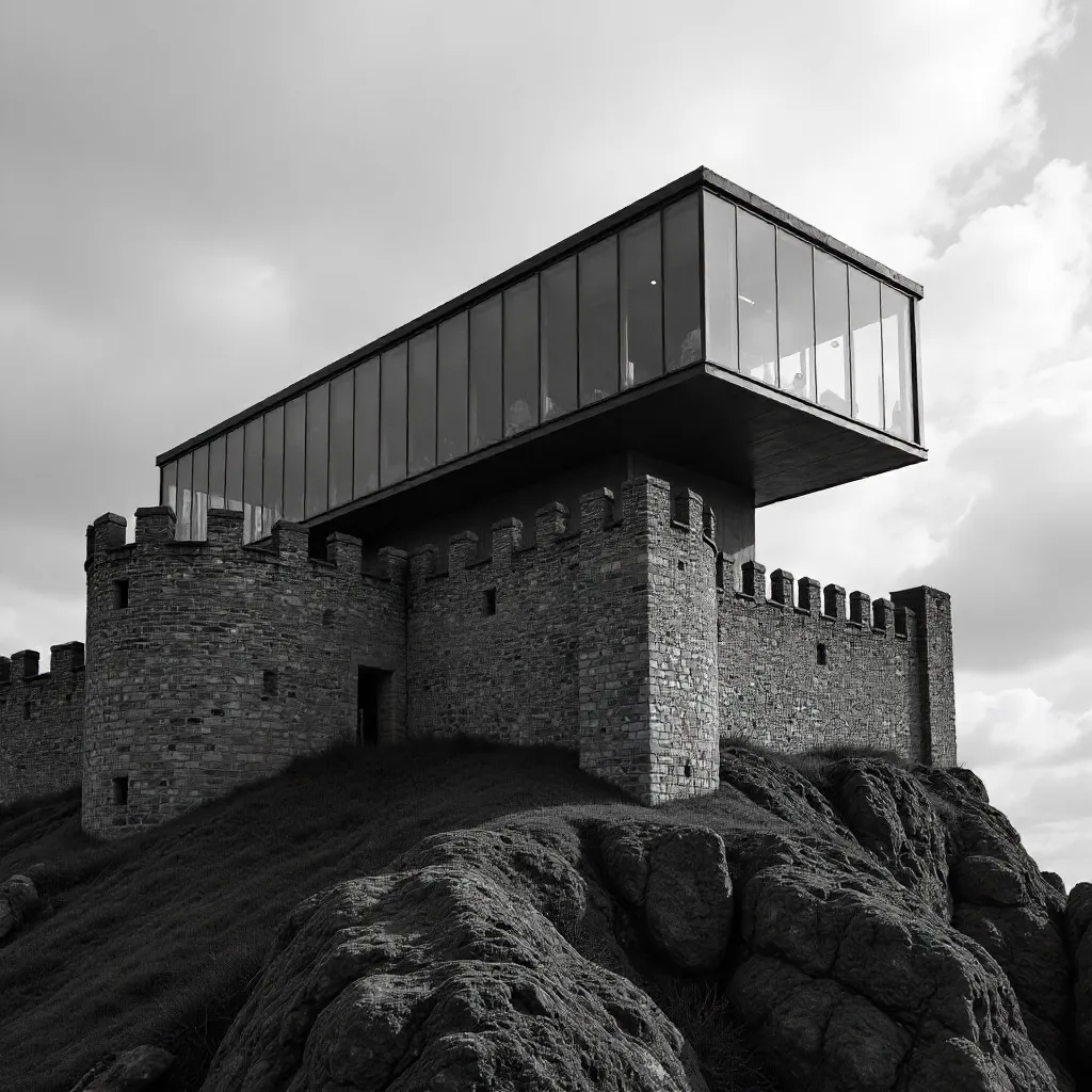 Stone Fortress Meets Modern Glass Summit