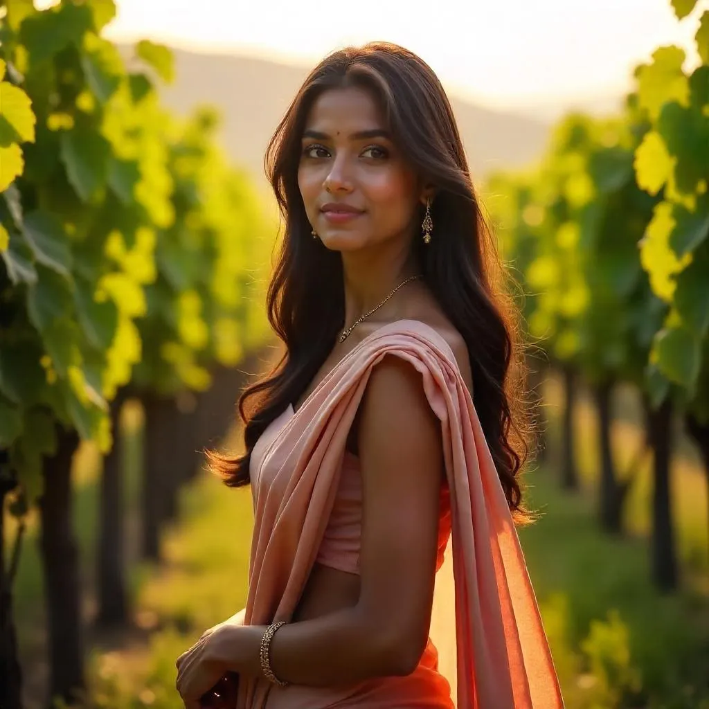 Photorealistic Indian Woman in a Vineyard