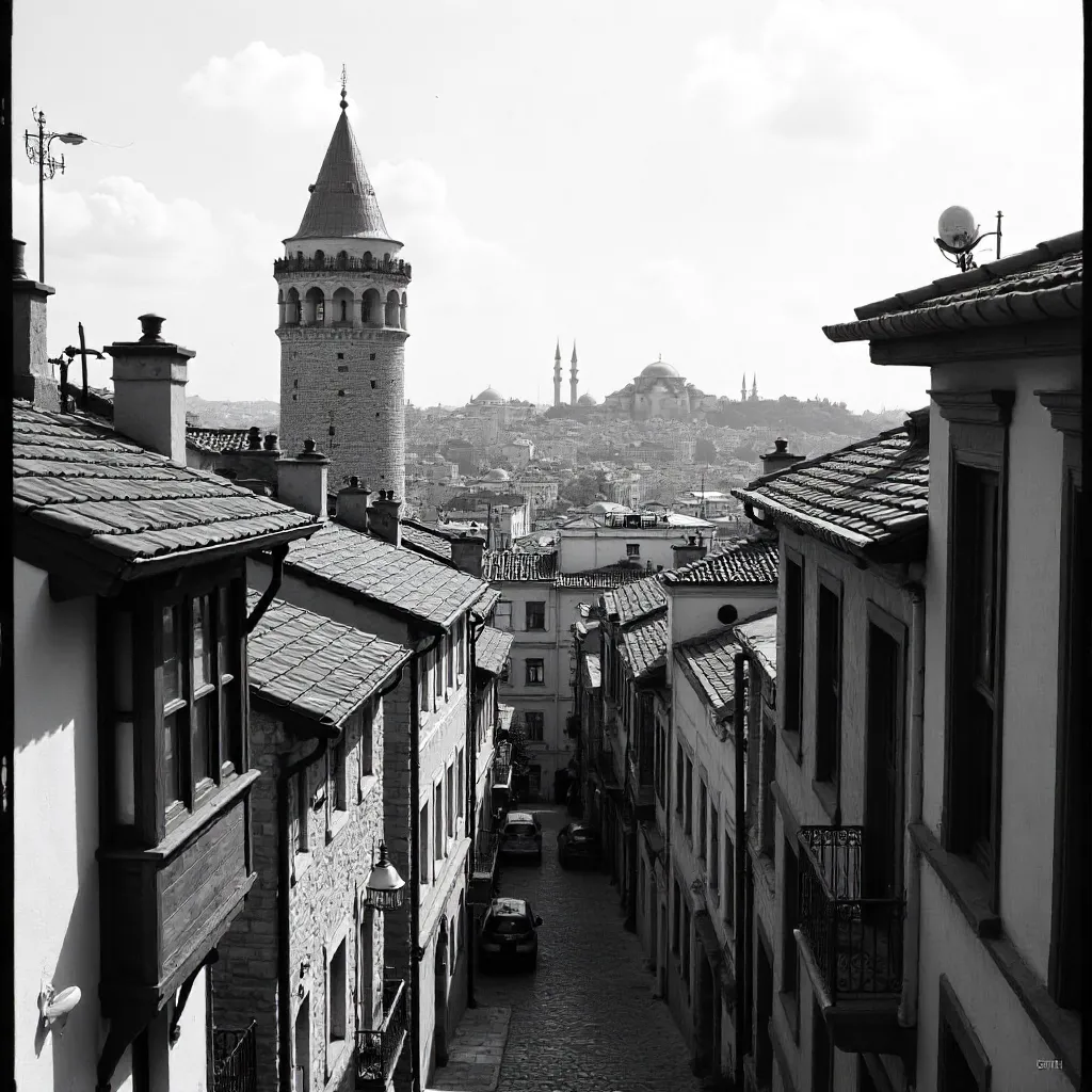 Monochrome Galata Tower Cityscape