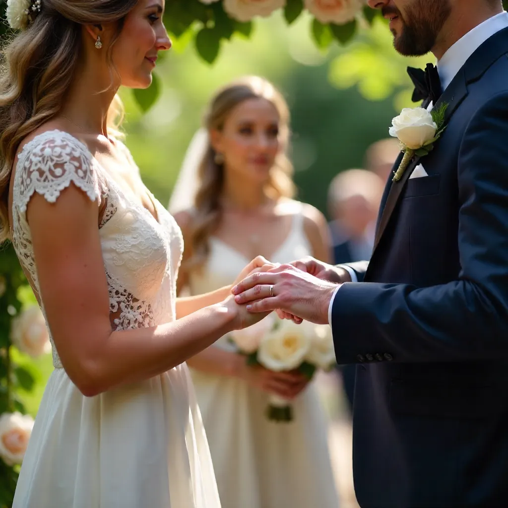 Intimate Ring Exchange Amid Floral Backdrop
