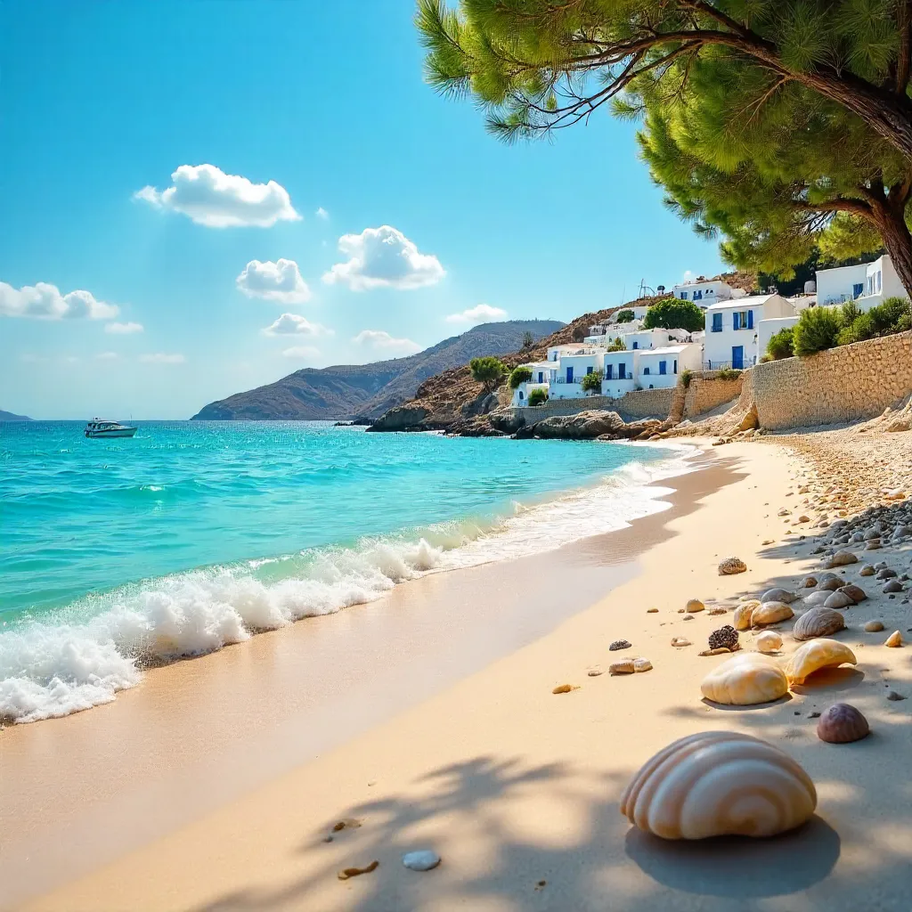 Serene Greek Beach: Blue Waves and Sunny Vibes