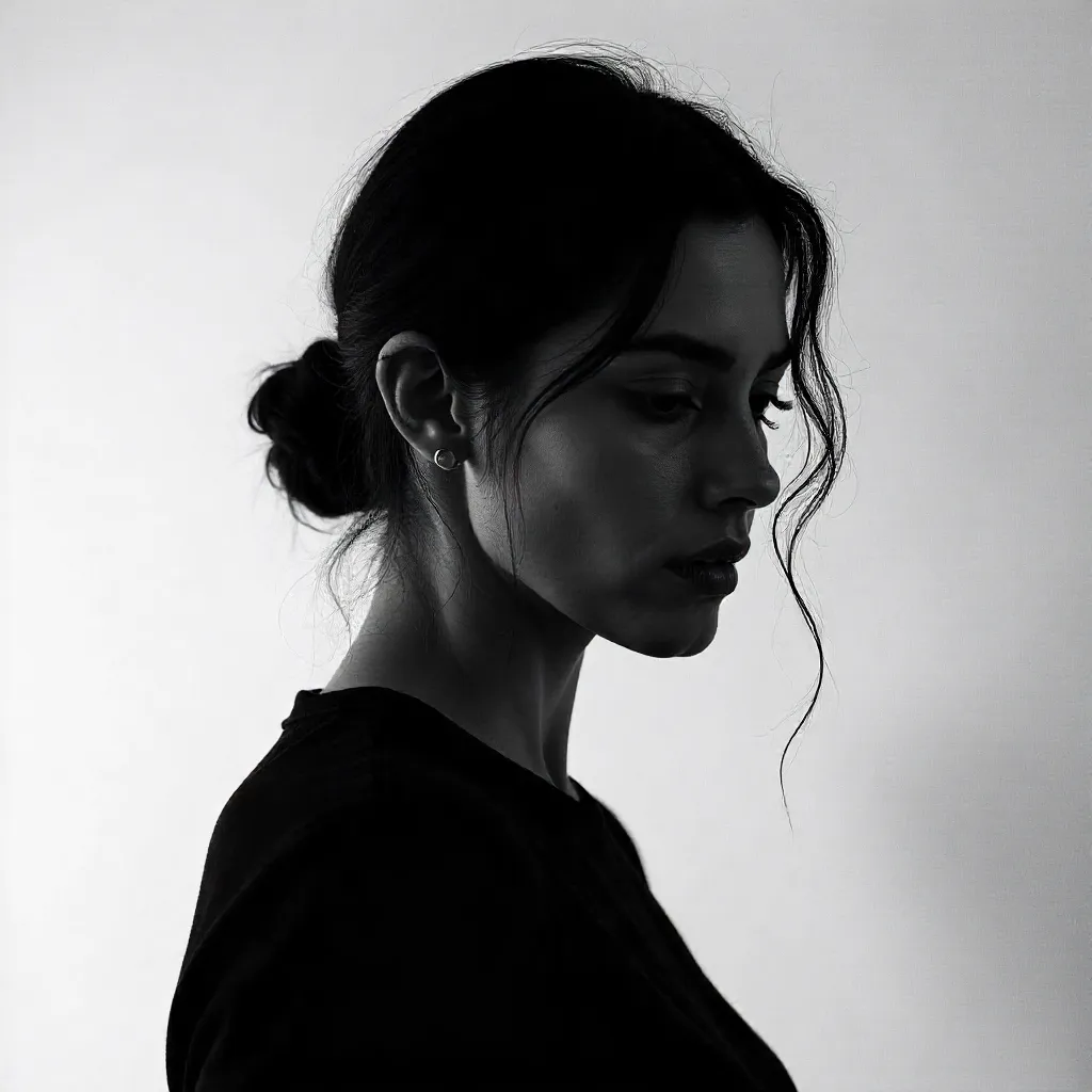 Half-Lit Noir Portrait: Woman in Rembrandt Light