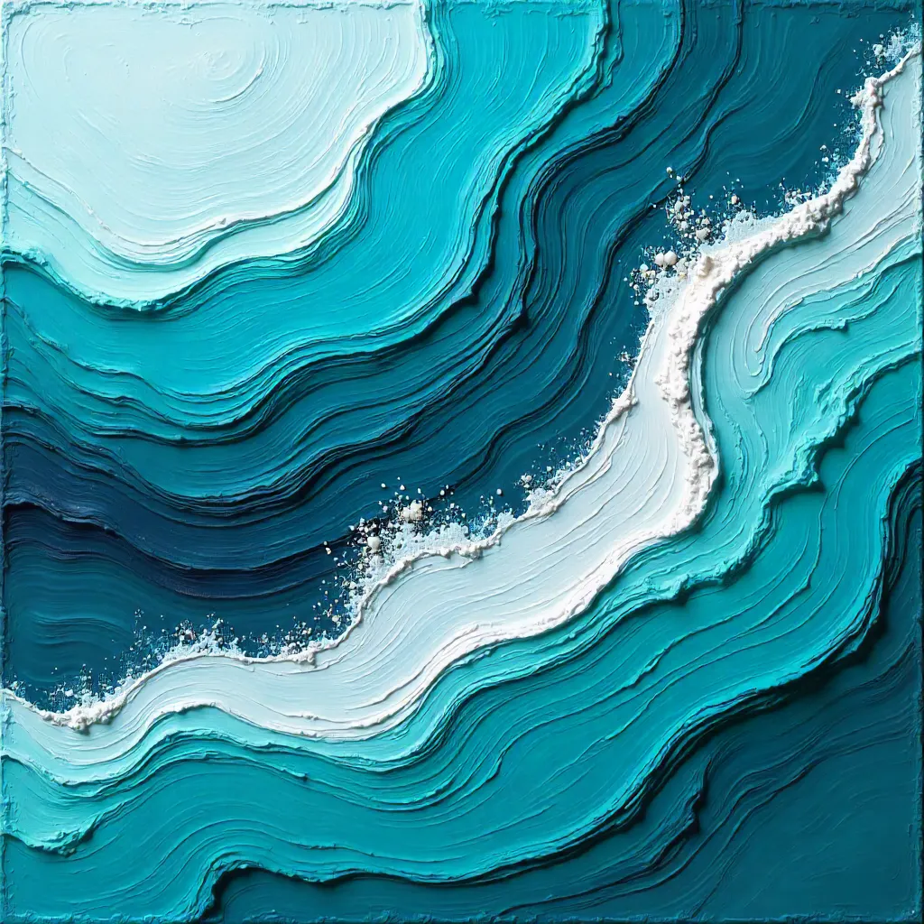 Sweeping Turquoise Waves: A Textured Abstraction